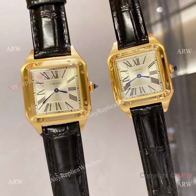 Copy Cartier Santos Dumont Couple watches Yellow Gold Quartz